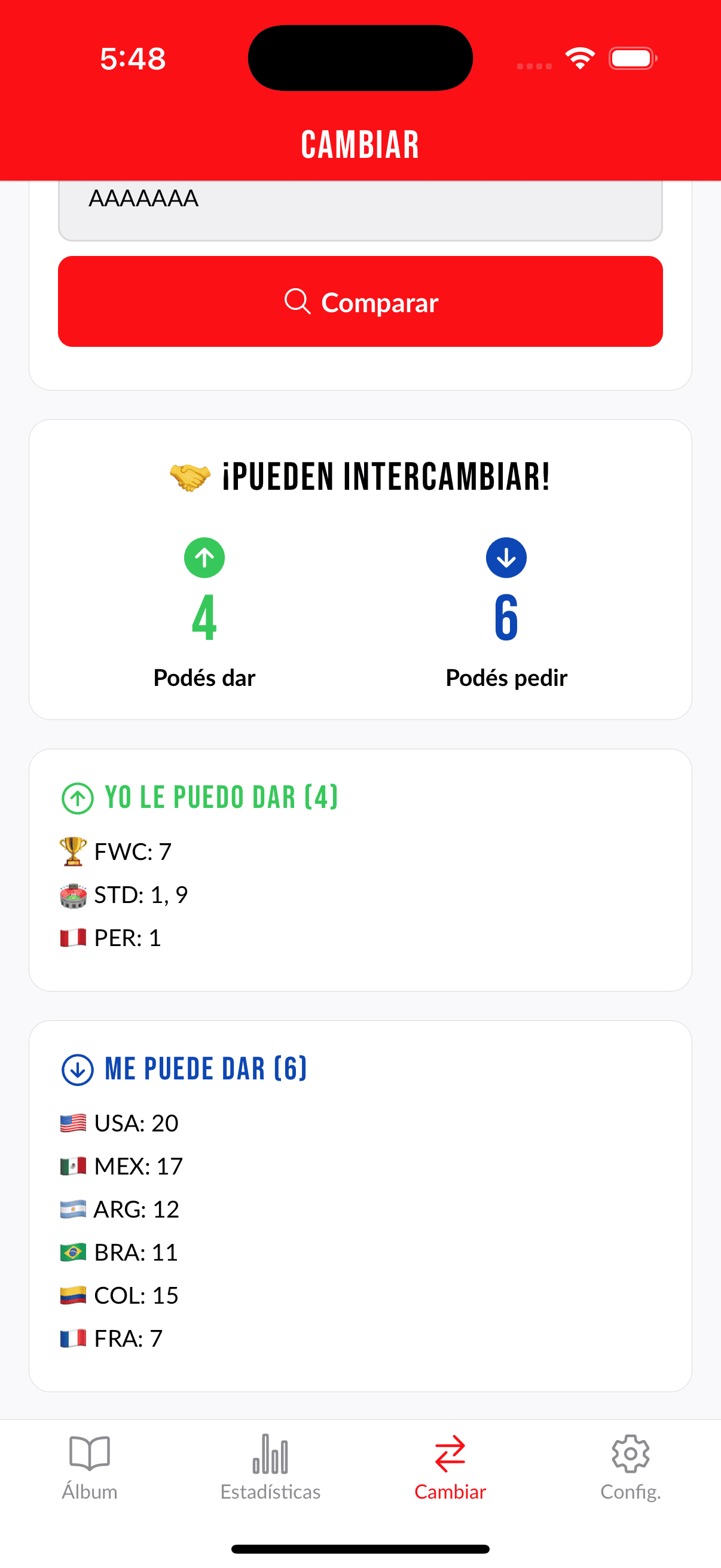 Captura de pantalla del modo intercambio de Album Master